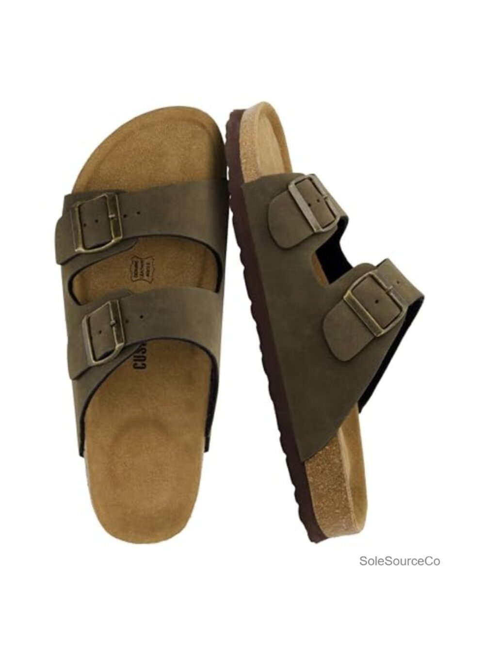 Cork Footbed Sandals Adjustable Buckle Faux Leather Slide Comfort